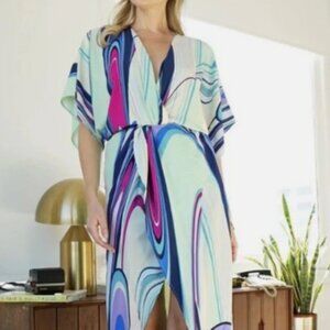 NWT Lezat Joey Maxi Dress Size XL New Indigo Wave Kimono Sleeve Faux Wrap
